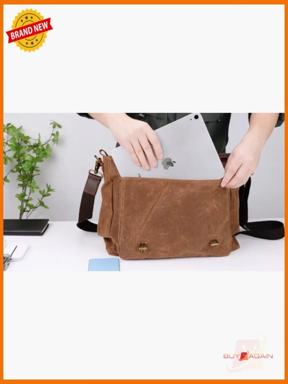 Vintage Messenger Bag 15.6 inch Laptop Briefcase Waxed Canvas Leather